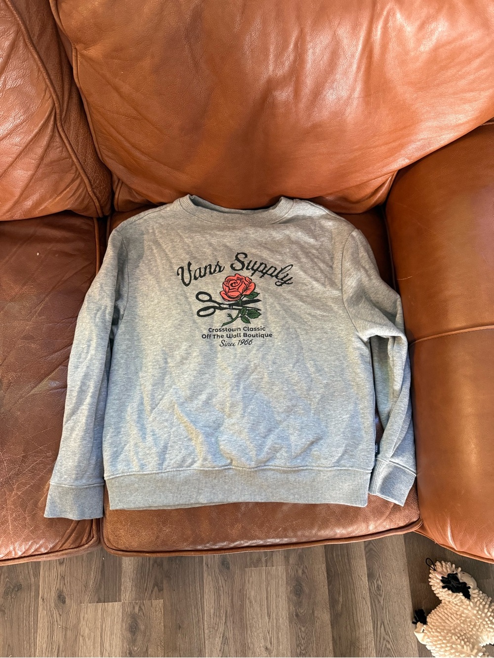 Vans Gray Crewneck Sweatshirt with Red Rose Graphic
